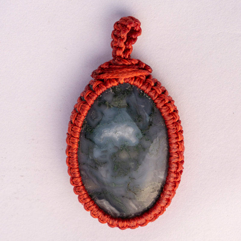 Moss Agate Crystal Crochet Pendant