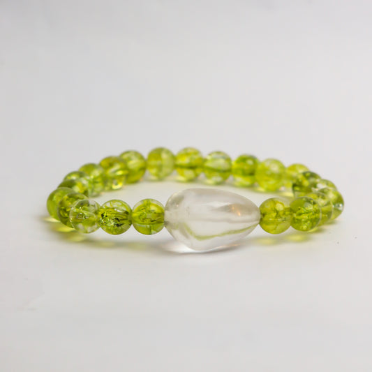 Master Healer , Dispels Negativity , Dispels Fear , Aids In Healing From Past Trauma , High Vibration , Heart Chakra Healer Intention Bracelet (Peridot Crystal,Clear Quartz Crystal)