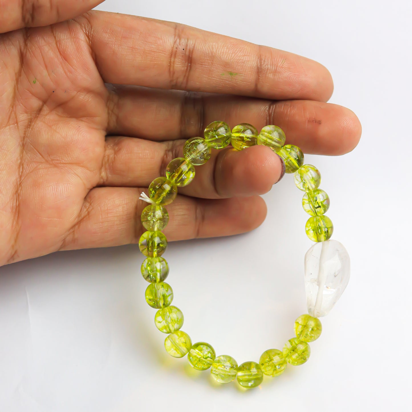 Master Healer , Dispels Negativity , Dispels Fear , Aids In Healing From Past Trauma , High Vibration , Heart Chakra Healer Intention Bracelet (Peridot Crystal,Clear Quartz Crystal)