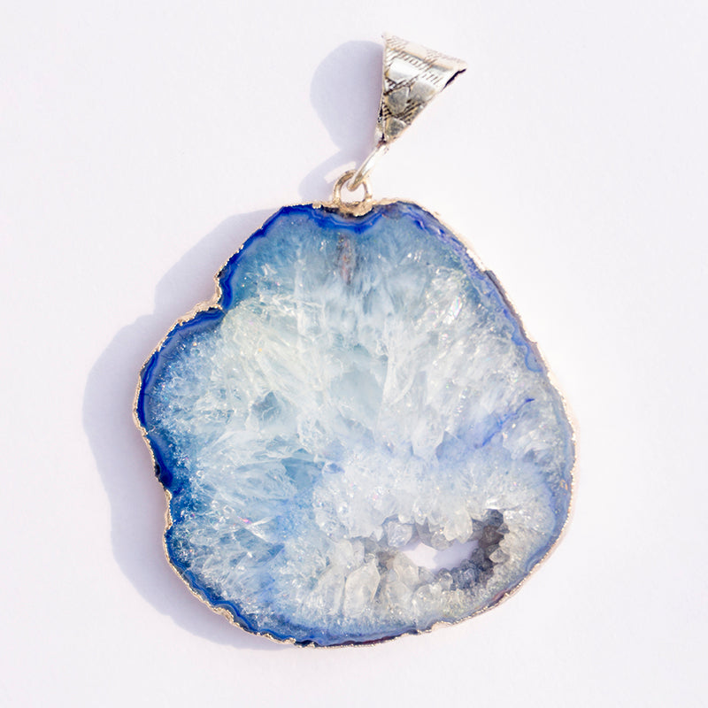 Blue Agate Crystal Slice Pendant