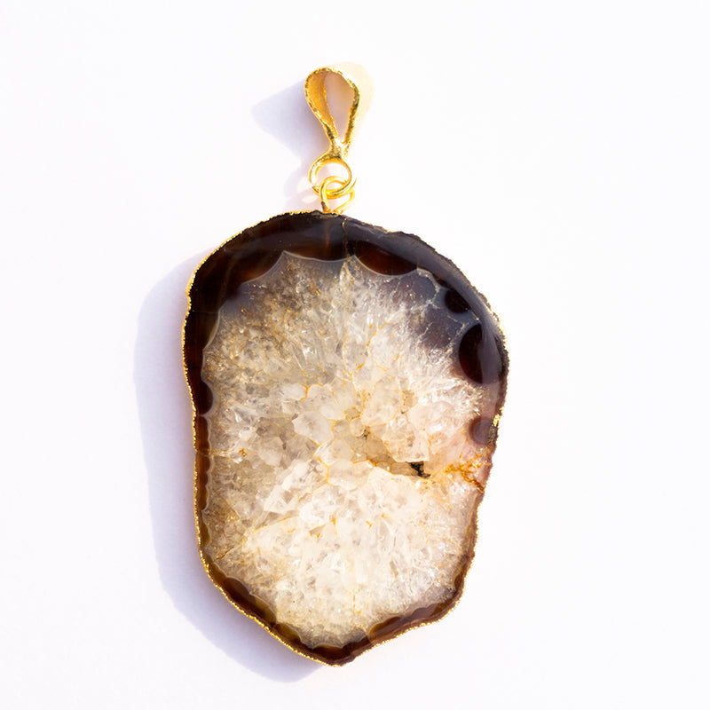 Brown Agate Crystal Slice Pendant