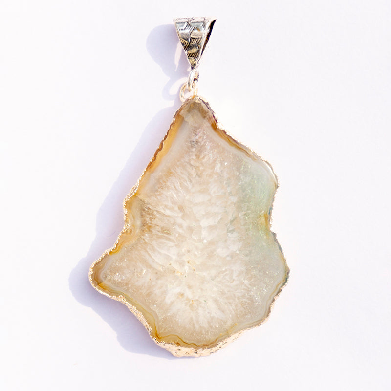 Grey Agate Crystal Slice Pendant