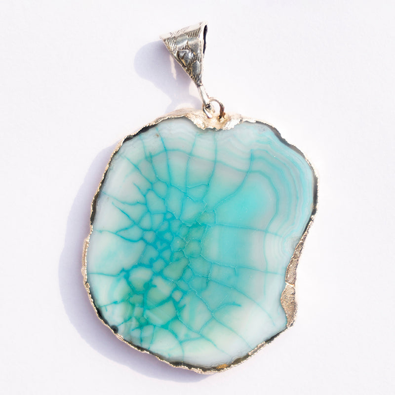 Blue Agate Crystal Slice Pendant