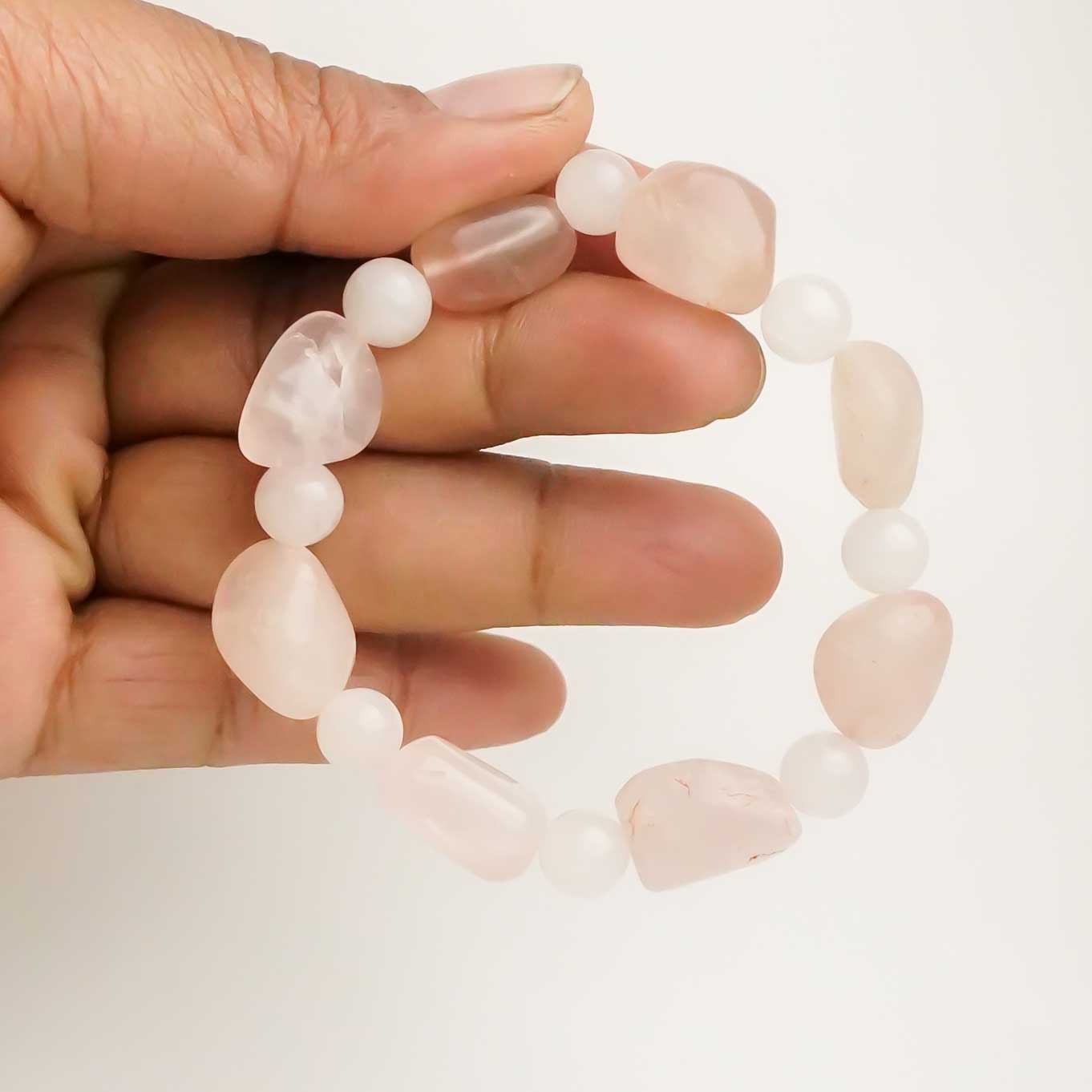 Real Rose Quartz Crystal Bead & Tumble Intention Bracelet