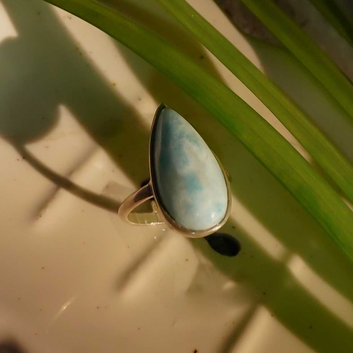 Larimar Crystal Ring In Sterling Silver