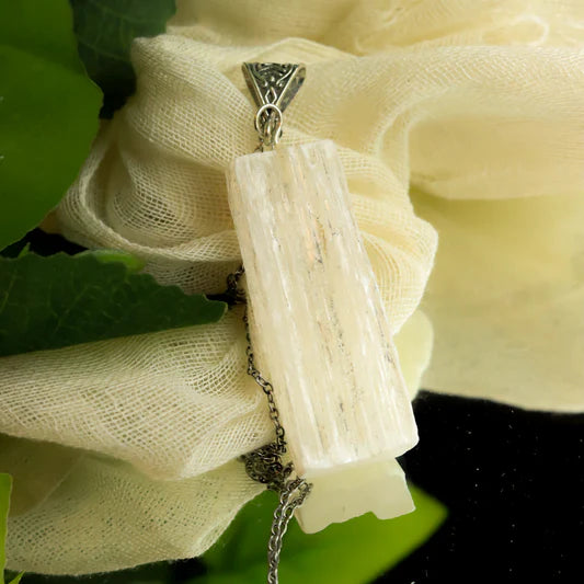Selenite Slab Crystal Point Pendant