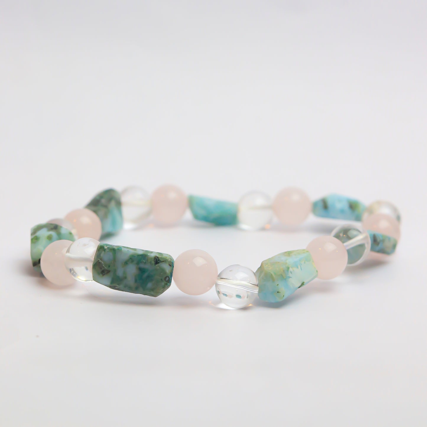 Love , Peace , Self Love Intention Bracelet - (Rose Quartz Crystal , Larimar Crystal , Clear Quartz Crystal)