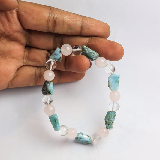 Love , Peace , Self Love Intention Bracelet - (Rose Quartz Crystal , Larimar Crystal , Clear Quartz Crystal)