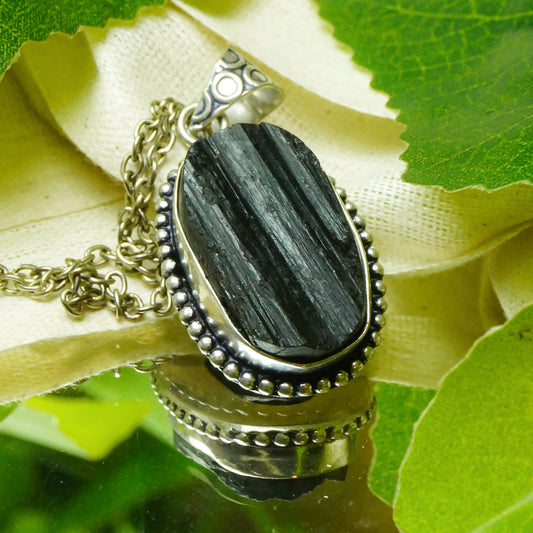 Real Black Tourmaline Crystal Fancy Pendant