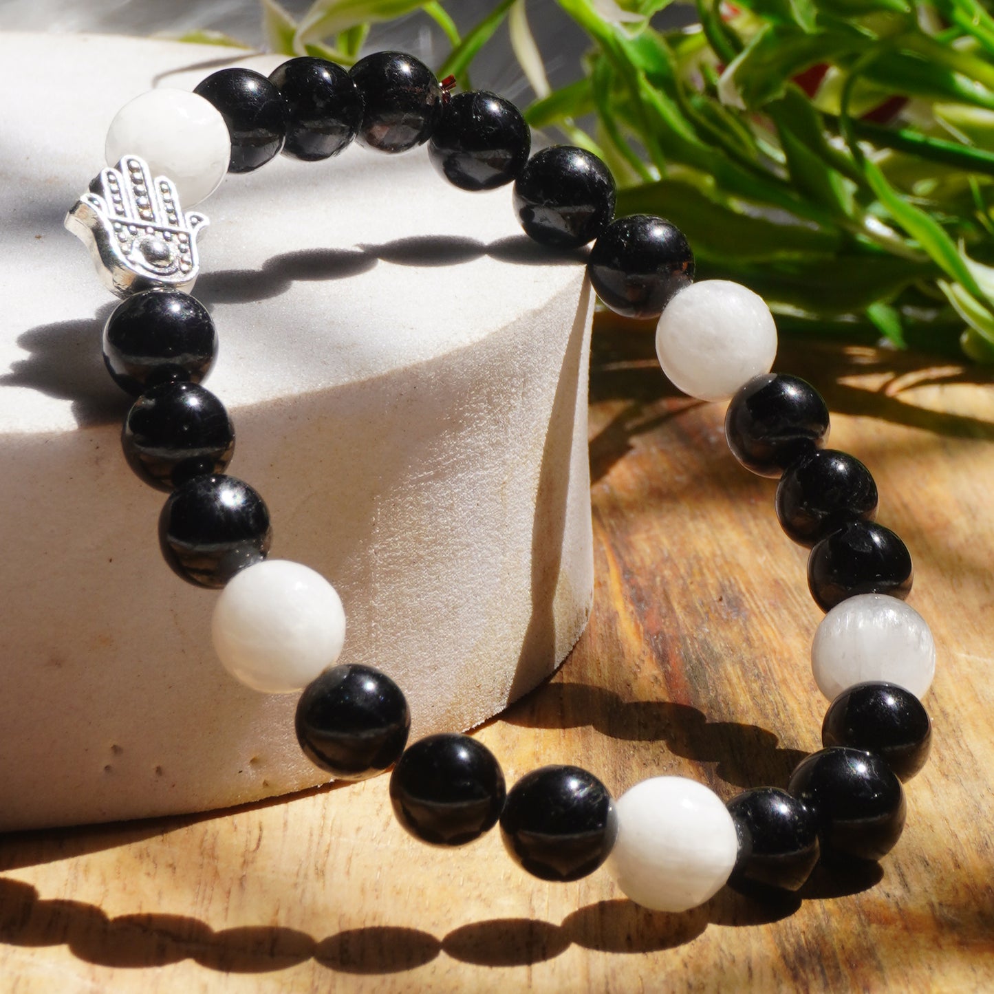Temperance And The Protected Journeys , Protection And Resilience Intention Fancy Bracelet (Black Tourmaline Crystal,Selenite Crystal)