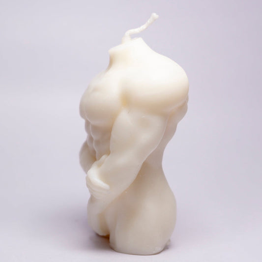 Male Torso Figure Candle White