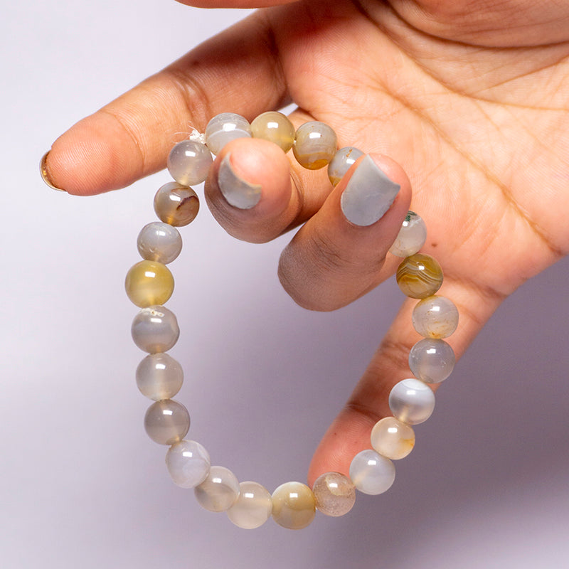 Grey Agate Crystal Bead Bracelet
