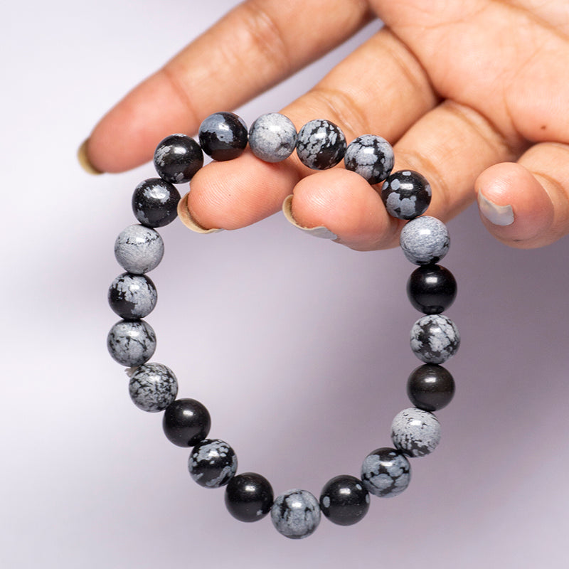Snowflake Obsidian Crystal Bead Bracelet