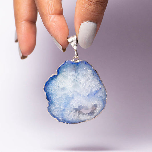 Blue Agate Crystal Slice Pendant