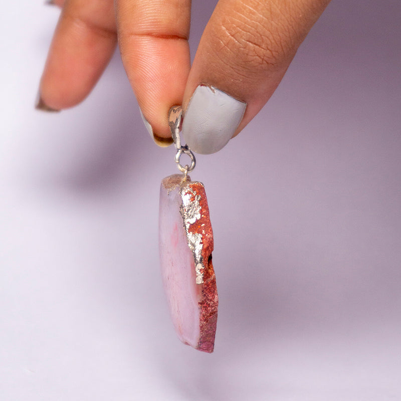 Pink Agate Crystal Slice Pendant