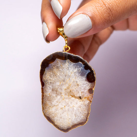 Brown Agate Crystal Slice Pendant