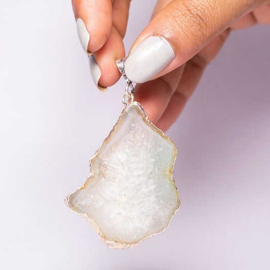 Grey Agate Crystal Slice Pendant