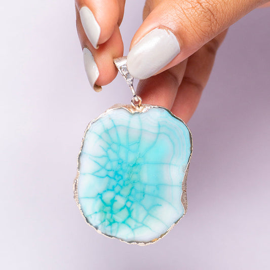 Blue Agate Crystal Slice Pendant