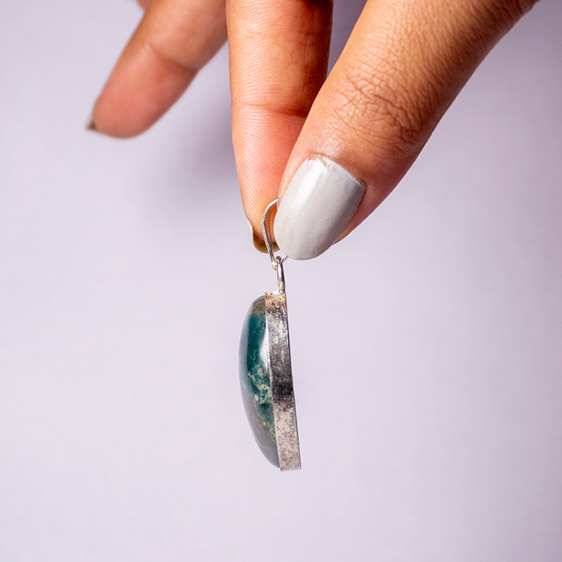 Moss Agate Crystal Oval Pendant