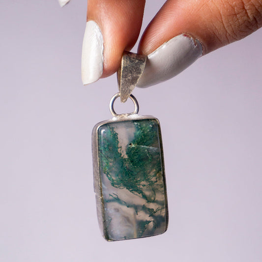 Moss Agate Crystal Rectangle Pendant