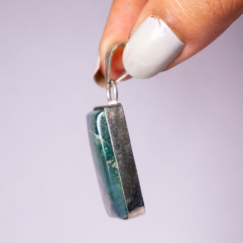Moss Agate Crystal Rectangle Pendant