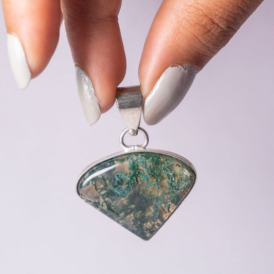 Moss Agate Crystal Triangle Pendant