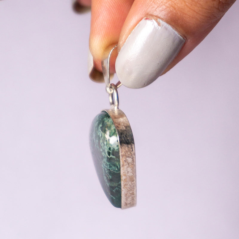 Moss Agate Crystal Triangle Pendant