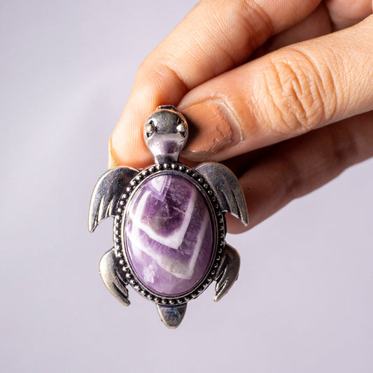 Amethyst Crystal Turtle Pendant
