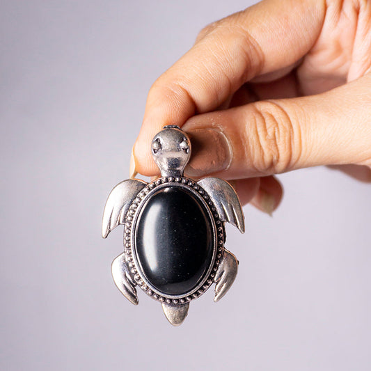 Black Onyx Crystal Turtle Pendant