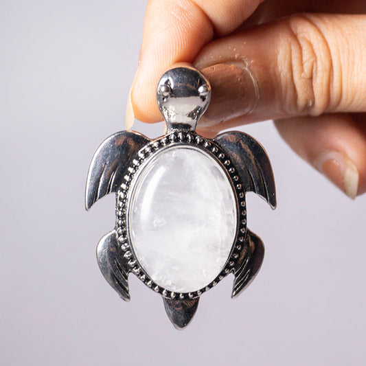 Clear Quartz Crystal Turtle Pendant