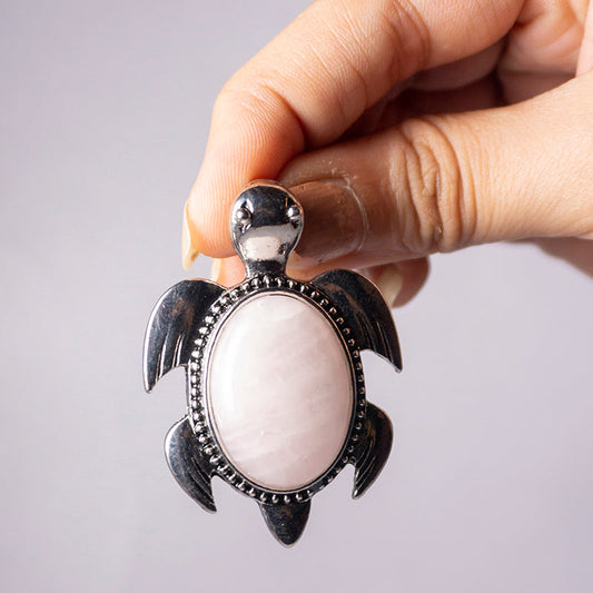 Rose Quartz Crystal Turtle Pendant