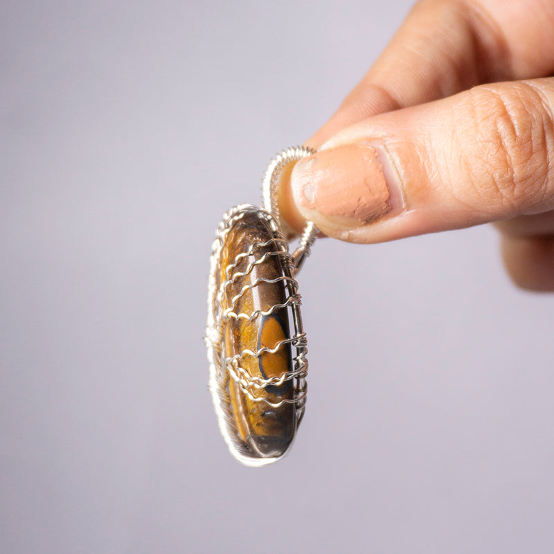 Tiger's Eye Crystal Oval Tree Pendant