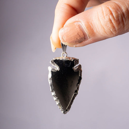 Black Obsidian Crystal Arrowhead Pendant