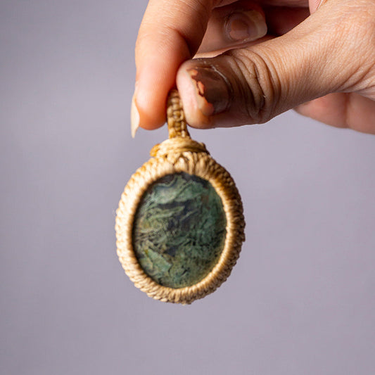 Moss Agate Crystal Crochet Pendant