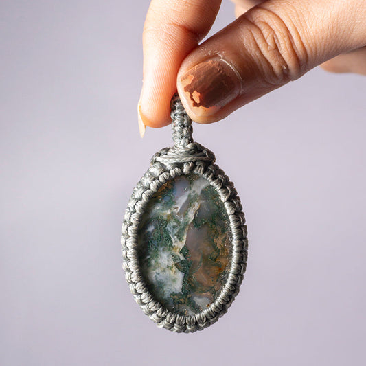 Tree Agate Crystal Crochet Pendant