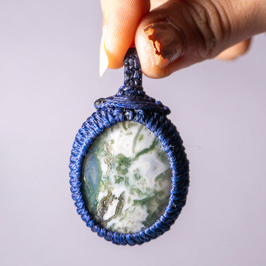Tree Agate Crystal Crochet Pendant