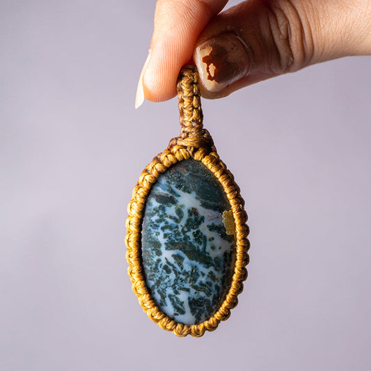 Tree Agate Crystal Crochet Pendant