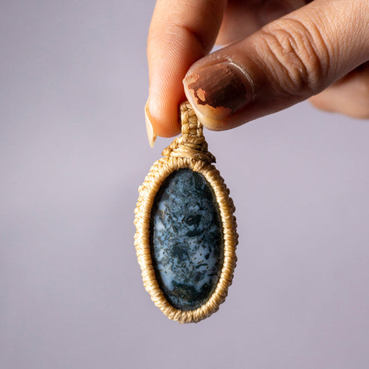 Tree Agate Crystal Crochet Pendant