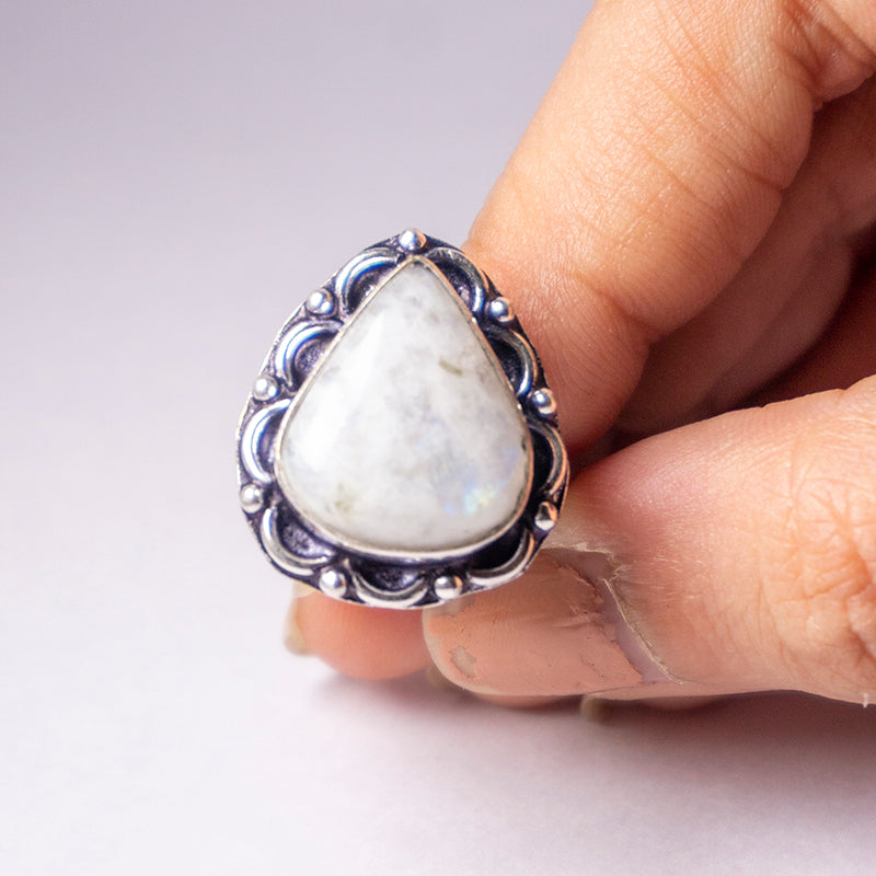 Rainbow Moonstone Crystal Ring