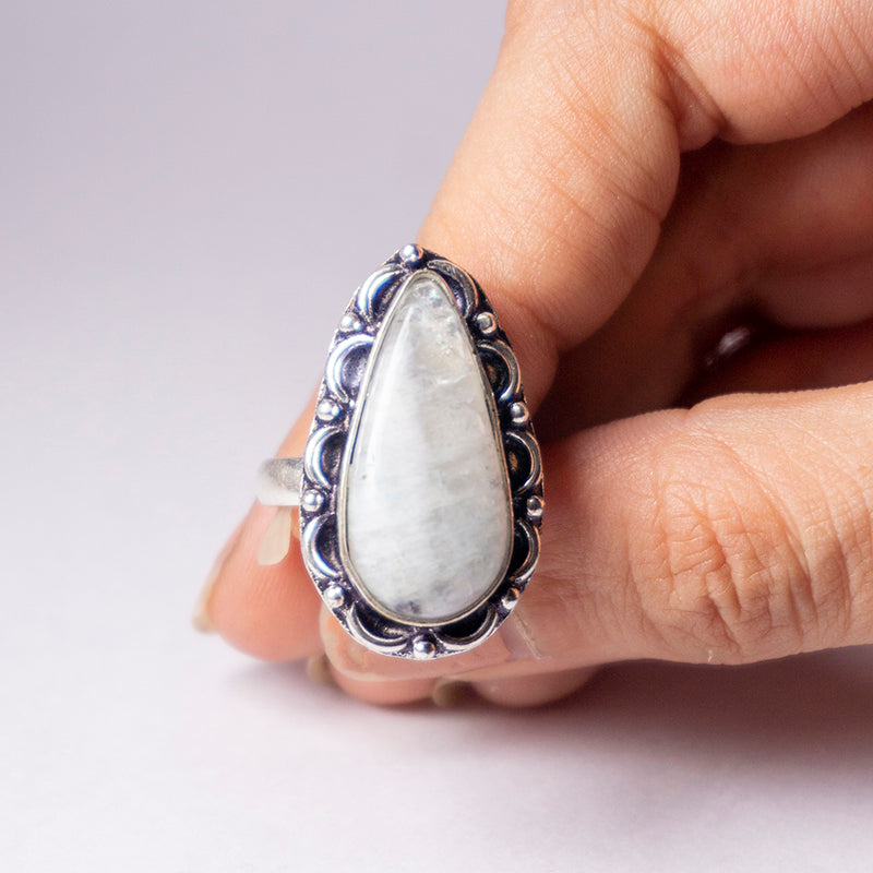 Rainbow Moonstone Crystal Ring