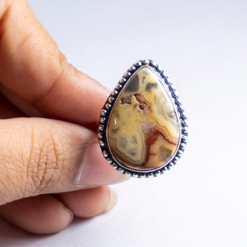 Crazy Lace Agate Crystal Ring