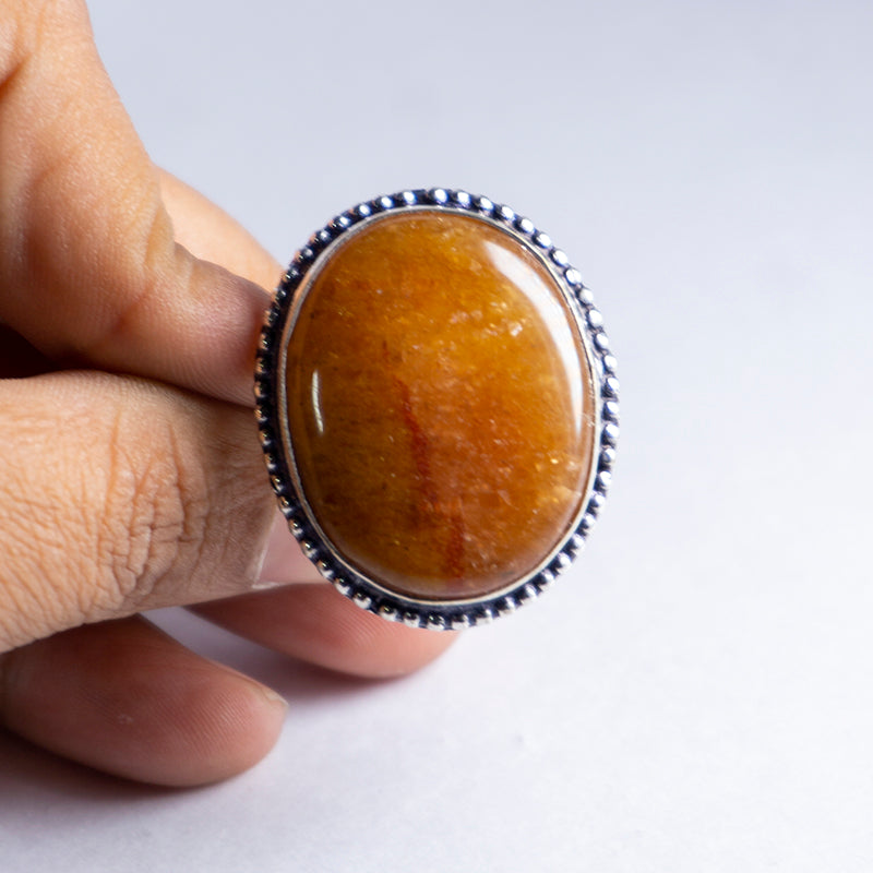 Golden Quartz Crystal Ring