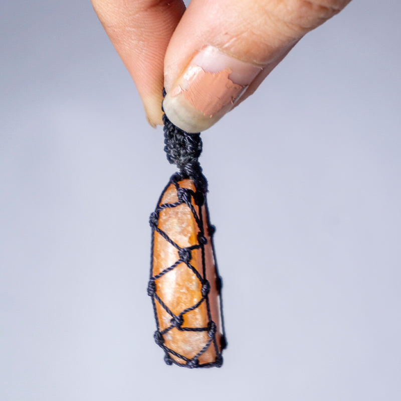 Peach Moonstone Crystal Crochet Pendant