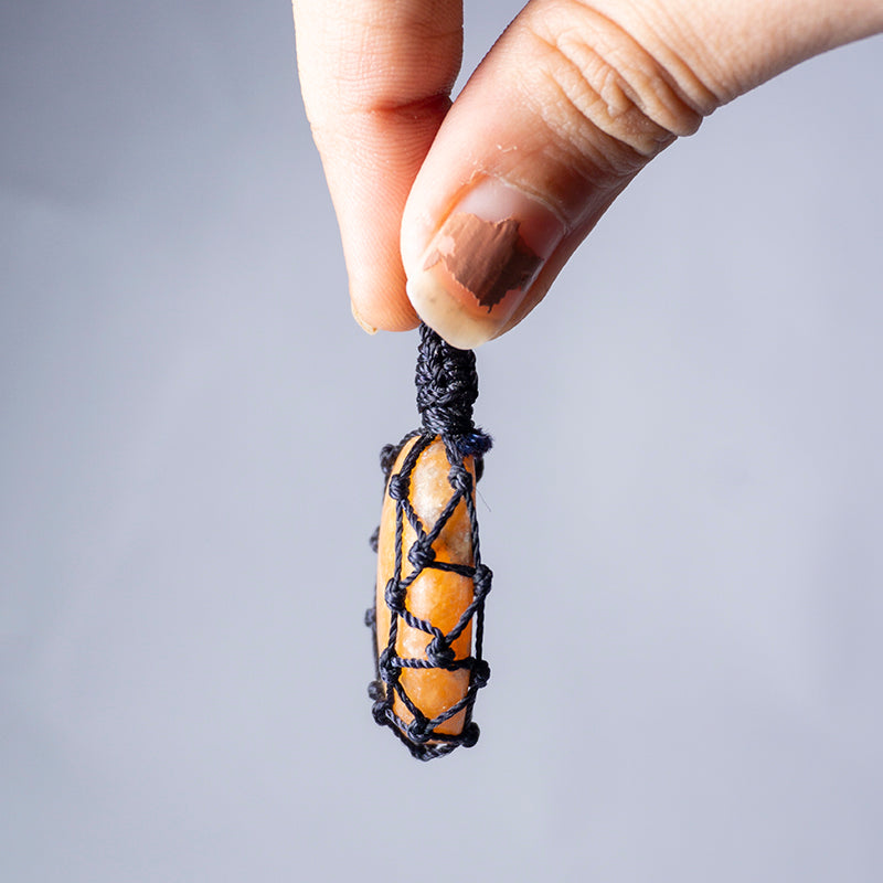 Peach Moonstone Crystal Crochet Pendant