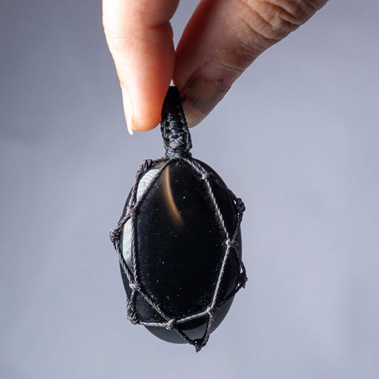 Black Onyx Crystal Crochet Pendant