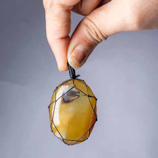 Yellow Onyx Crystal Crochet Pendant