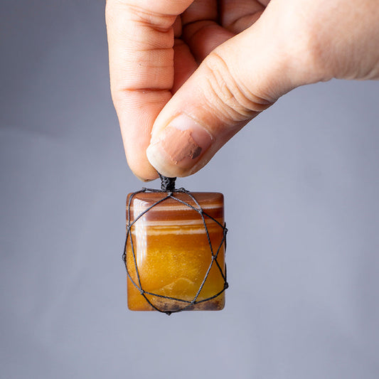 Yellow Onyx Crystal Crochet Pendant