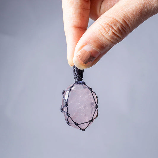 Rose Quartz Crystal Crochet Pendant