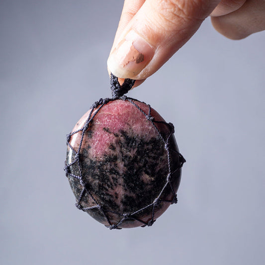 Rhodonite Crystal Crochet Pendant