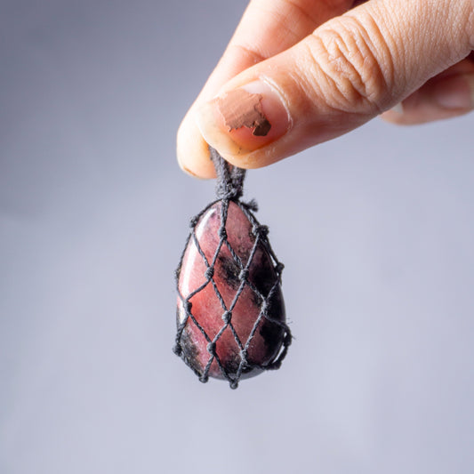 Rhodonite Crystal Crochet Pendant